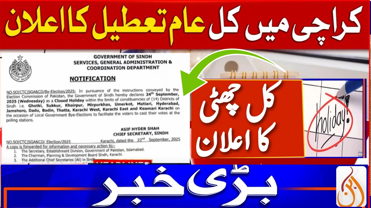 Official Notification 24 September 2025 Public Holiday in Sindh Due to By-Elections